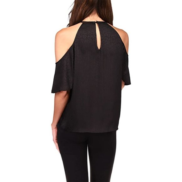 MICHAEL Michael Kors Cheetah Plisse Jacquard Chain Neck Cold-Shoulder Top Large - Picture 3 of 4